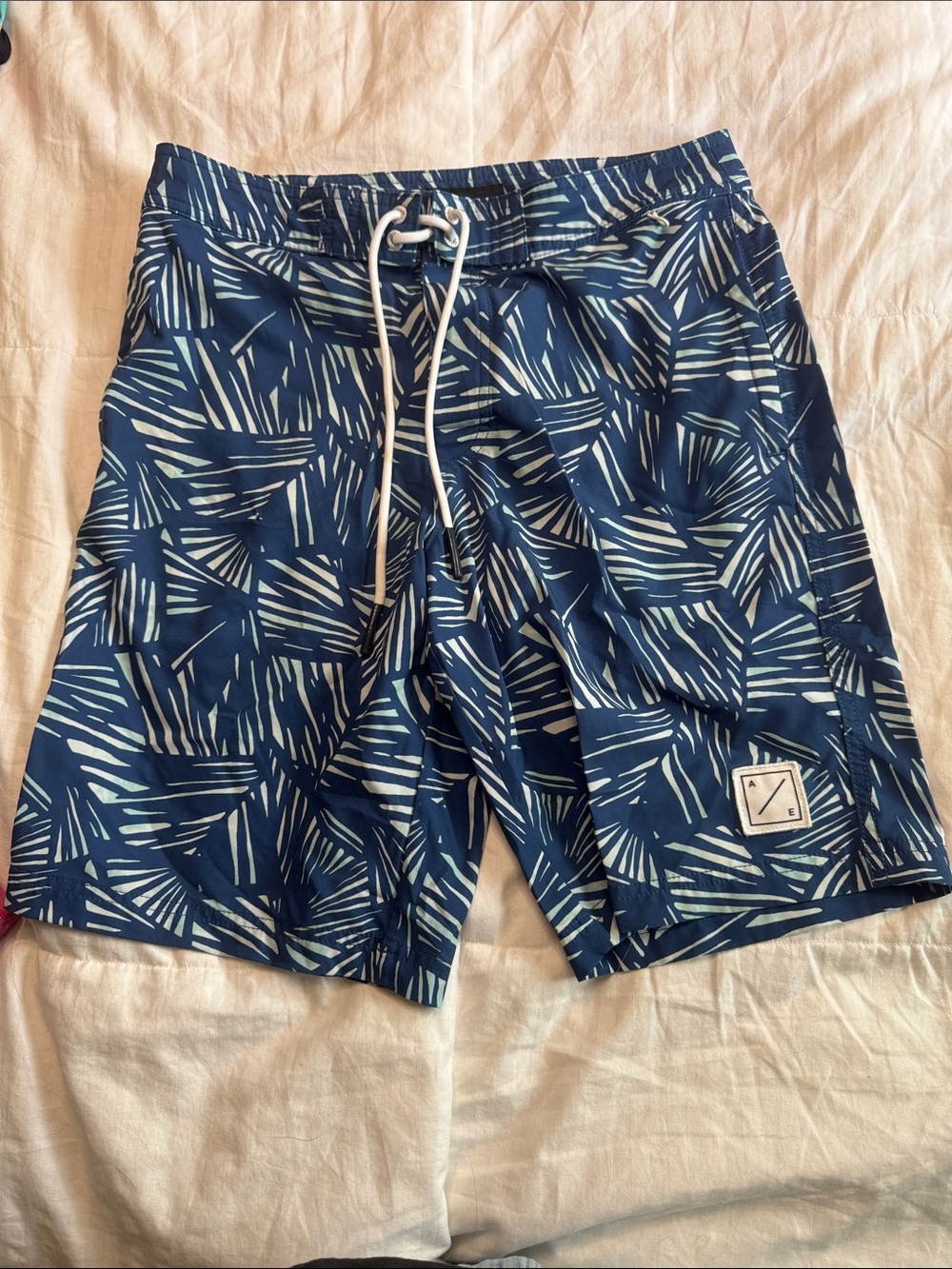 American Eagle Outfitters Navy and Light Blue Patterned Swim Shorts